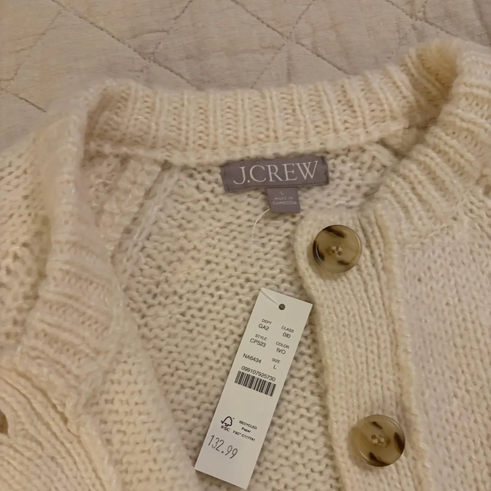NWT J. Crew Raglan Cardigan in Ivory / Button-Up Cardigan with Patch Pockets - Picture 3 of 8